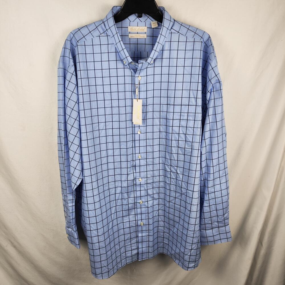 Roundtree & Yorke Gold Label Shirt Mens 4XLT Blue Check Non Iron Dress Tall
